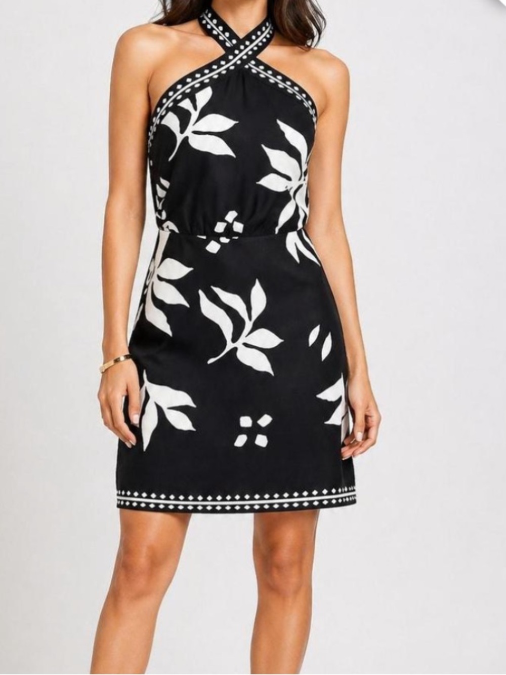 LOFT Black and White Floral Halter Mini Skirt